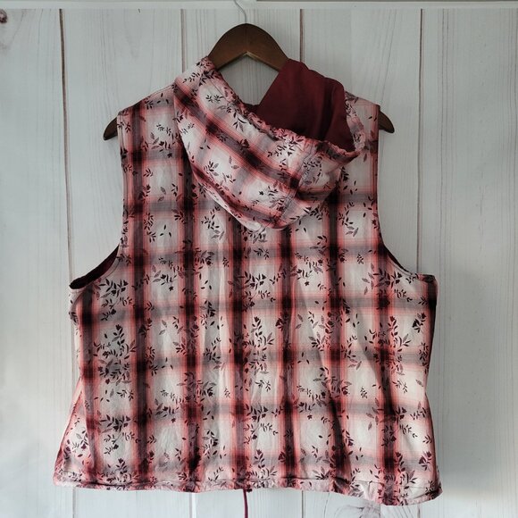 CJ Banks Red Plaid Zip Front Hooded Vest, Women’s 1X, Floral, Fall, Holiday, EUC - Picture 3 of 7